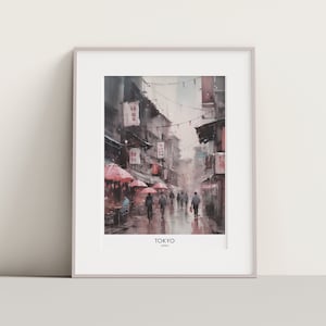Tokyo travel poster. Watercolour print, Tokyo landscape, Japan city travel poster.