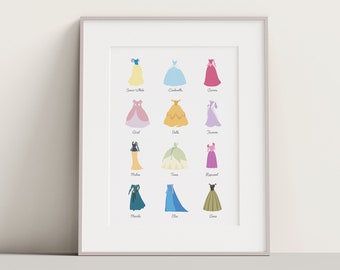 Disney Princess Dresses Print, Minimalist Film Poster