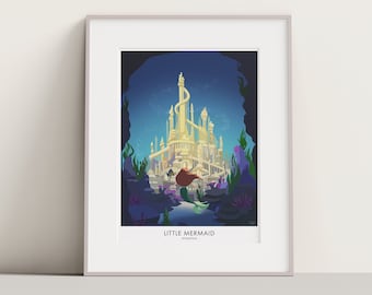 Little Mermaid Atlantica Travel Print, Disney Movie Poster