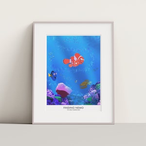 Findet Nemo Reisedruck. Disney Reisekunst, Nemo und Dory Filmplakat. Nemo Ocean Druck.