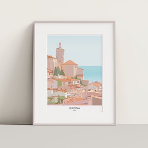 Girona, Spain print. Spanish travel print, art poster.