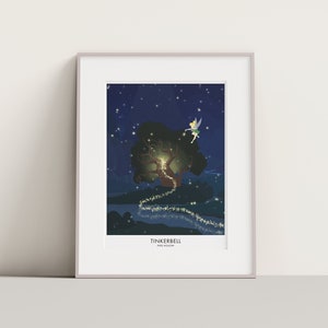 Tinkerbell travel print, Pixie Hollow Disney poster. Tinkerbell pixie dust. Disney fairy print.