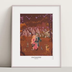 Verzauberter Reiseprint. Disney-inspiriertes Poster, Reisedruck Andalasia Enchanted Forest. Giselle und Robert.