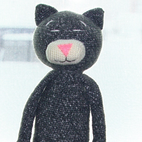 Large Gray Crocheted Cat Stuffed Animal Plush