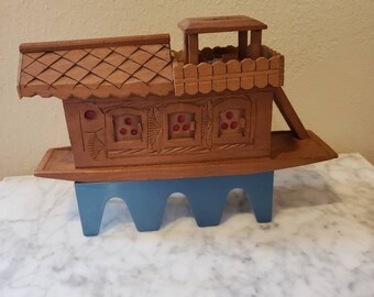 Miniature Houseboat Rare Vintage  Kashmir,India Woodcarving Unique Beautiful work.  Free shipping TripleJsOddities