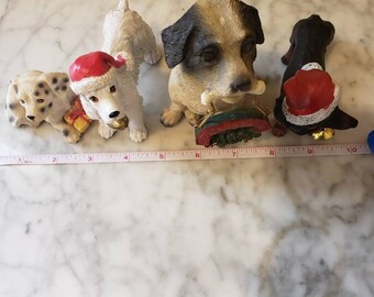 4 Christmas dogs vintage 1960s-1970s met on a shelf and want to stay together! Free shipping TripleJsOddities