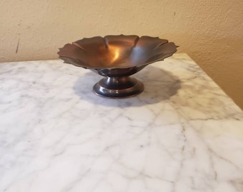 Vintage Burnished Copper Bowl on pedestal