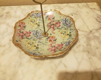 Vintage Gold trim bonbon plate with metal handle 1950s TripleJsOddities free shipping