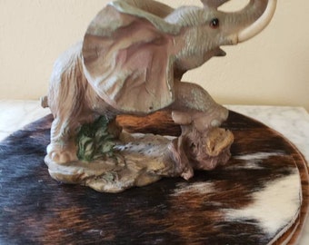 Vintage Lucky Elephant Statue hand-painted on resin base Detailed carving and paint Free shipping TripleJsOddities