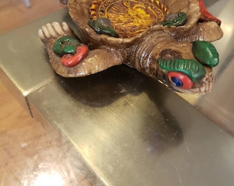 Made in Mexico decorated Turtle bowl  Crafted in resin and decorated with glass and rock. TripleJsOddities free shipping
