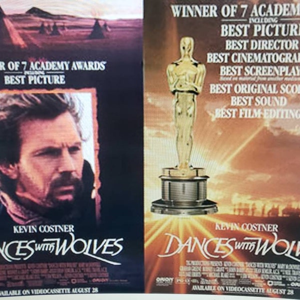 Poster Dances With Wolves starring Kevin Costner double-side movie poster Academy Award for Best Picture 1990 free shipping TripleJsOddities