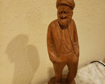 Vintage signed Paul Caron wood carved statue. TripleJsOddities free shipping