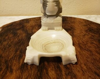 Vintage onyx bowl could be used as an Incense burner or Ashtray Hand crafted Toltec figure  glyph artwork.  Free shipping TripleJsOddities