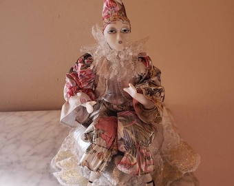 Plays Dream the Impossible Dream Vintage Jester Doll on a pillow/music box 12 inches tall Free shipping TripleJsOddities