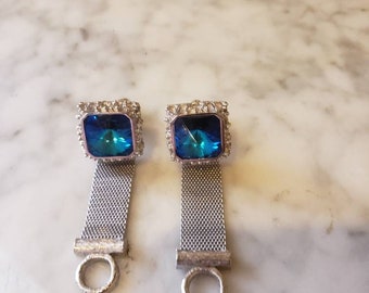 Vintage Silver plated cuff links with beautiful blue stones. 1960s circa free shipping and