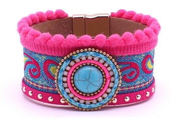 Pink Box Genuine Leather Inspirational Cuff Bracelet Silver Be Kinder 