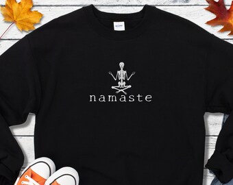 Halloween Shirt, Skeleton Meditating Namaste Sweatshirt, Halloween Yoga Tee, Funny Skeleton Workout Tee, Gift for Women, Halloween Skeletons