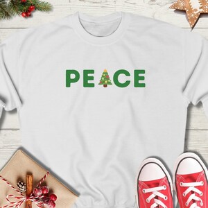 Christmas Shirt,Christmas Peace Sweatshirt, Peace With Christmas Tree Sweatshirt,Holiday Shirt,Christmas Party Shirt,Ugly Christmas Sweater