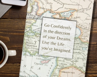 Go Confidently In The Direction Of Your Dreams Journal, Inspirational Hardcover Journal, Travel Journal,Thoreau Quote Journal,Lined Notebook