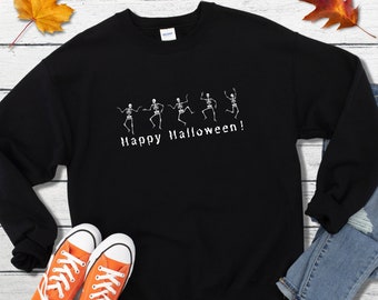 Halloween Shirt, Dancing Skeleton Happy Halloween Sweatshirt,Skeletons Trick Or Treat Fall Sweatshirt,Halloween Costume,Halloween Sweatshirt