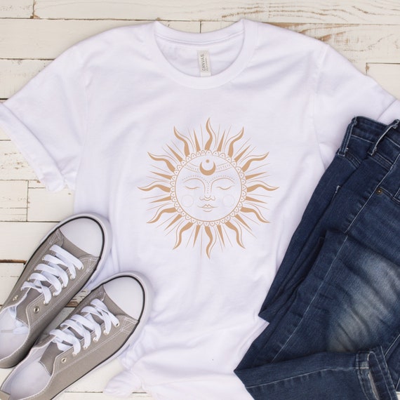 Celestial Solstice Sun & Moons Boho Graphic T-Shirt Celestial Solstice Sun & Moons Boho Graphic T-Shirt