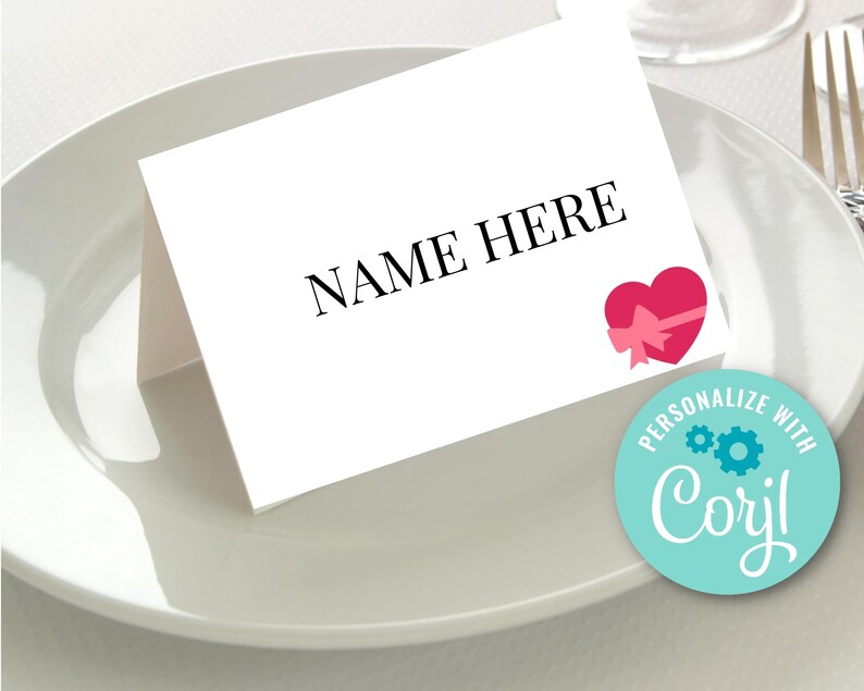 EDITABLE Heart Minimal Place Setting Name Card Template Food Etsy