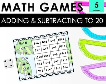 Addition and subtraction to 20 Games, First Grade Math, Elementary Math, Math Made Easy, Homeschool