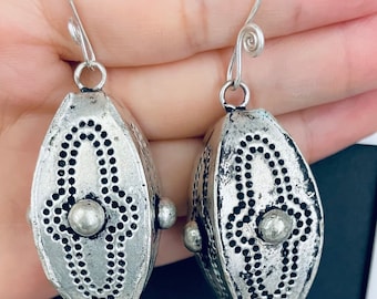 One Pair Hmong Silver Earrings,exaggerated style,Vintage Earrings,Exaggerated Design,Miao Silver ,Tribal Jewelry ,Boho Style.