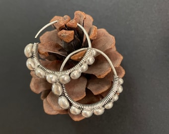 One Pair Hmong Silver Earrings,Vintage Earrings,Circle Design,Miao Silver ,Tribal Jewelry ,Boho Style.