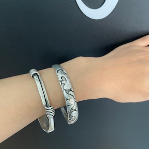 One Pair Hmong Silver bracelet,Vintage,  multi Design,Miao Silver ,Tribal Jewelry ,Boho Style,Chinese HuaKaiFuGui.