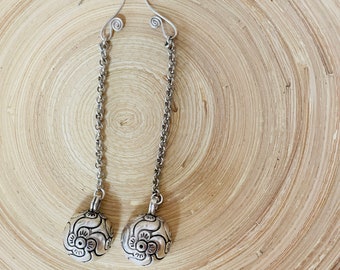 One Pair Hmong Silver Earrings,Vintage Earrings,Star Design,Miao Silver ,Tribal Jewelry ,Boho Style.