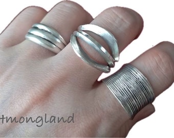 1pc Hmong Silver Ring,Vintage,  weaving Design,Sweater detective,Miao Silver ,Tribal Jewelry ,Boho Style,Chinese HuaKaiFuGui.