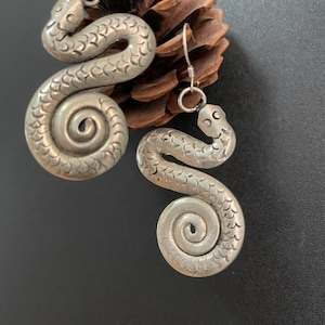 One Pair Hmong Silver Earrings,Vintage Earrings,Snake Design,Miao Silver ,Tribal Jewelry ,Boho Style.