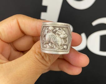 1pc Hmong Silver Ring,Vintage,  Qilin Design,Sweater detective,Miao Silver ,Tribal Jewelry ,Boho Style