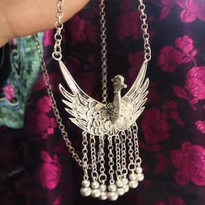 Hmong Silver Pendant,Vintage Lucky symbo,Phoenix Design,Sweater detective,Miao Silver ,Tribal Necklace ,Boho Style,