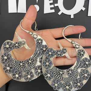Hmong Silver Phoenix design Earrings,Exaggerate Jewelry,Miao Silver ,Tribal Jewelry ,Boho Style.