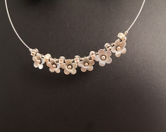 Hmong Silver Charm Necklace,Vintage ,Flower Design,Sweater detective,Miao Silver ,Tribal Necklace ,Boho Style.