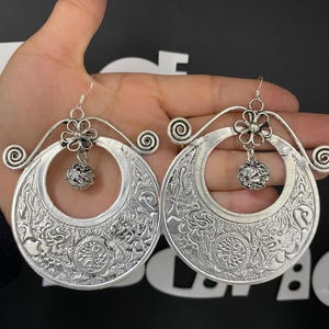 One Pair Hmong Silver Earrings,Vintage Earring lucky symbol Design,Miao Silver ,Tribal Jewelry ,Boho