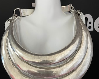 Hmong Silver Charm Necklace,3 layers Vintage ,simple Design,Sweater detective,Miao Silver ,Tribal Necklace ,Boho Style.