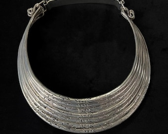 Hmong Silver Charm Necklace,engraved Vintage ,5 layer Circle Design,Sweater detective,Miao Silver ,Tribal Necklace ,Boho Style.