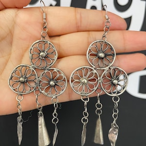 Hmong Silver Circle design Earrings,Exaggerate Jewelry,Miao Silver ,Tribal Jewelry ,Boho Style.