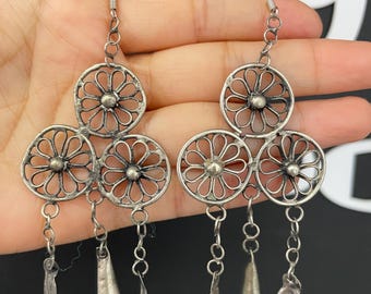 Hmong Silver Circle design Earrings,Exaggerate Jewelry,Miao Silver ,Tribal Jewelry ,Boho Style.