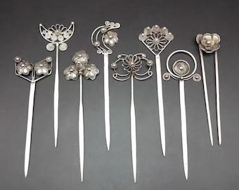 Vintage Hmong silver Copper or brass hair fork, peacock design decoration for ancient,simple bun holder, hair pin