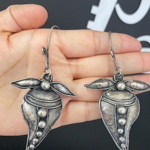 Hmong Silver Leaf design Earrings,Exaggerate Jewelry,Miao Silver ,Tribal Jewelry ,Boho Style.