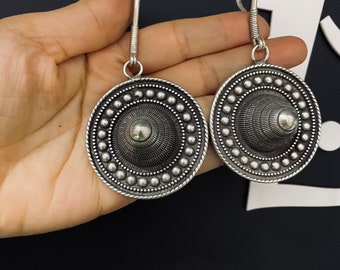 One Pair Hmong Silver Earrings,exaggerated Pendant,Vintage Earrings,Exaggerated Design,Miao Silver ,Tribal Jewelry ,Boho Style.