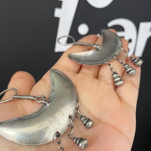 Hmong Silver Moon design Earrings,Exaggerate Jewelry,Miao Silver ,Tribal Jewelry ,Boho Style.
