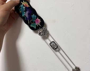Hmong Silver Charm Necklace,Vintage ,Circle Design,Miao embroidery,Sweater detective,Miao Silver ,Tribal Necklace ,Boho Style.