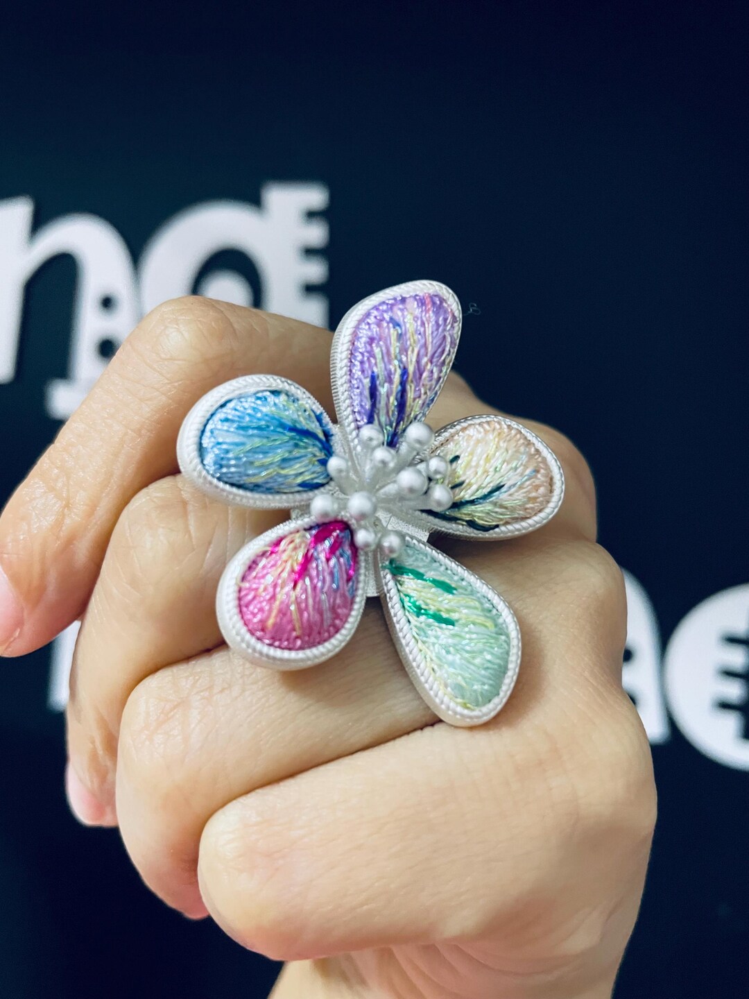 1pc Hmong Silver Ring,vintage, Floral Embroidery Design,sweater ...