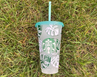 Monstera Leaf - Plant - Sbux Reusable Venti Cold Cup - Stocking Stuffer - Plant Mom - Birthday - Christmas - Minimal -Design-Bridesmaid Gift