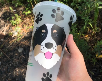 Dog Mom Sbux Cold Reusable Cup - Dog Dad - Pets Face - Custom Pet Portrait - Minimalistic - Breed Specific - Dog Lover - Fur Mama - Gift